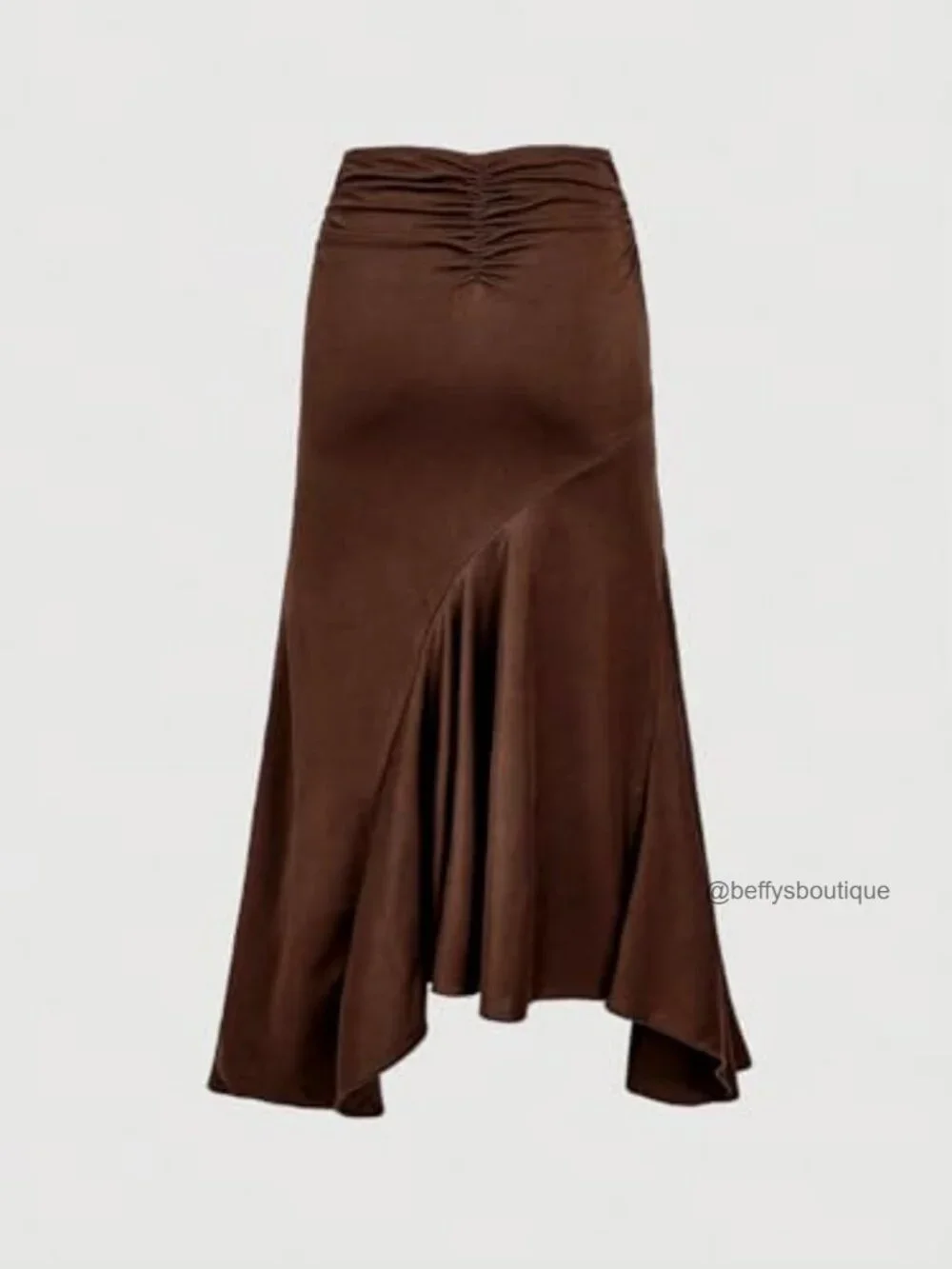 Asymmetrical Ruched Metal Ring Maxi Skirt Flowy Boho High Rise